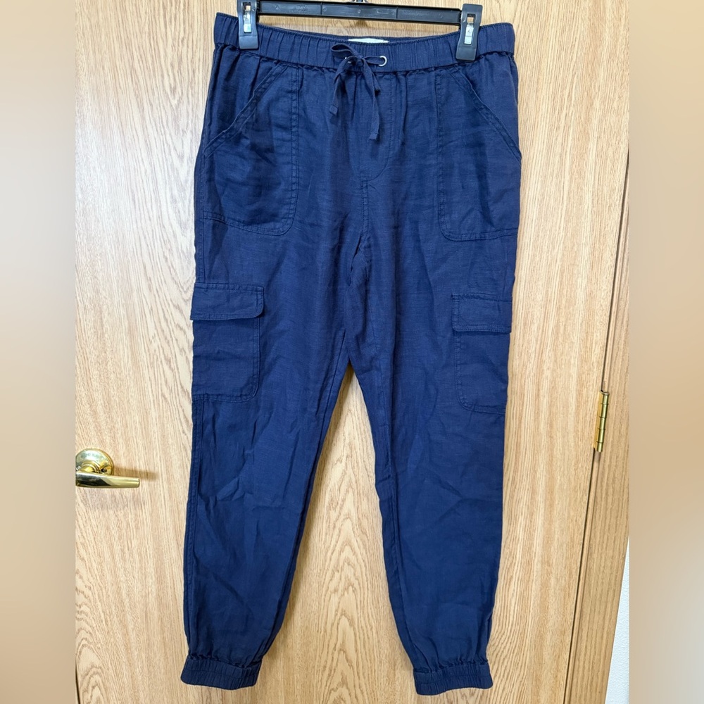 Nicole Miller Navy Linen Jogger Pants